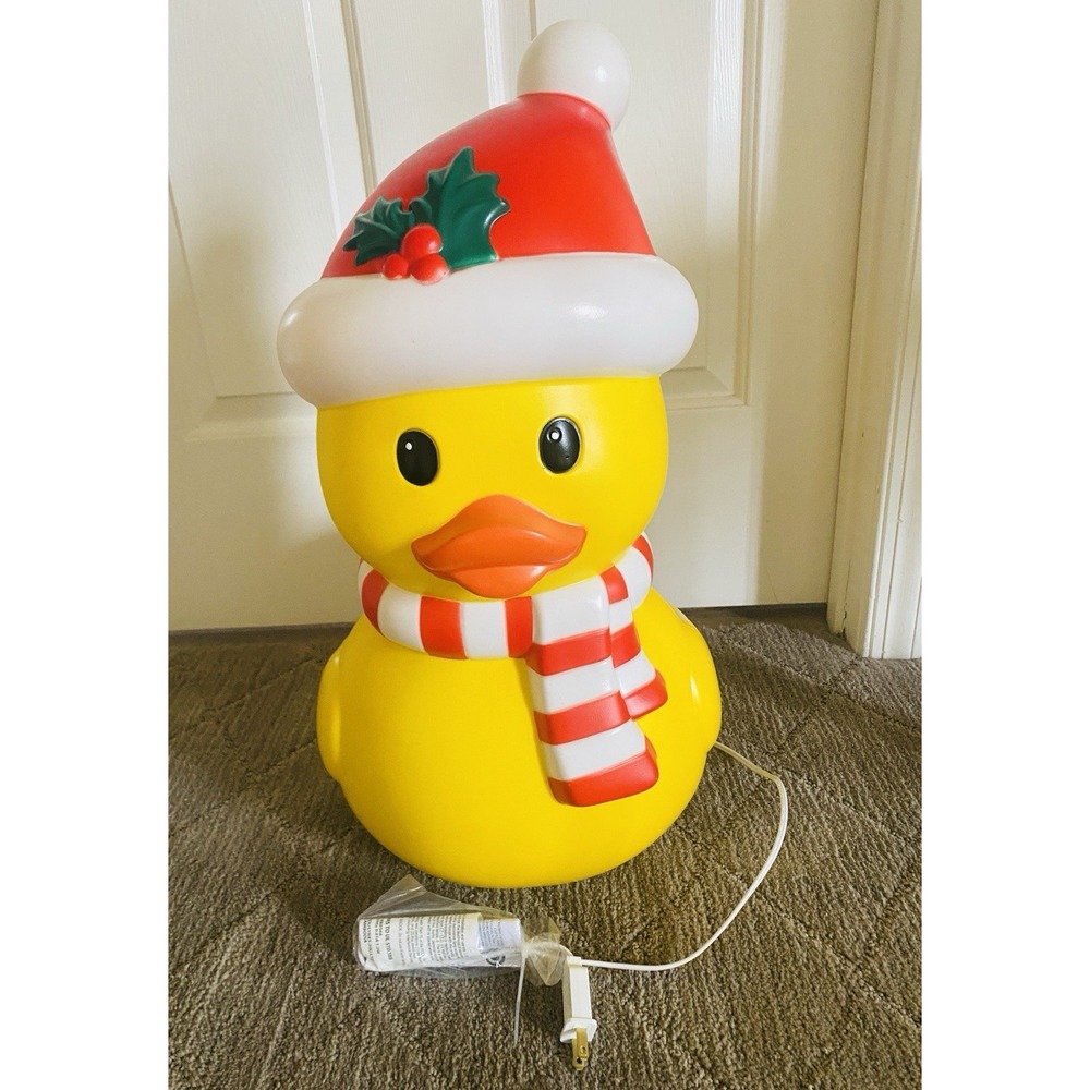 Lowes 2026 Christmas Rubber Duck Blow Mold Holiday Living w/ Santa Hat Lights Up - Picture 2 of 4